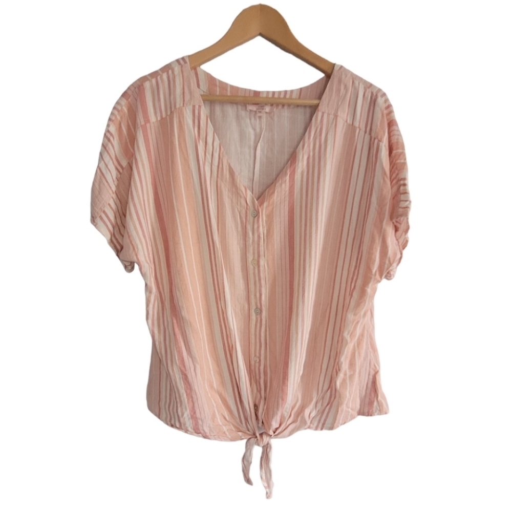 Como Vintage Pink and White Stripe Tie Front Cropped Top Plus Size XXL